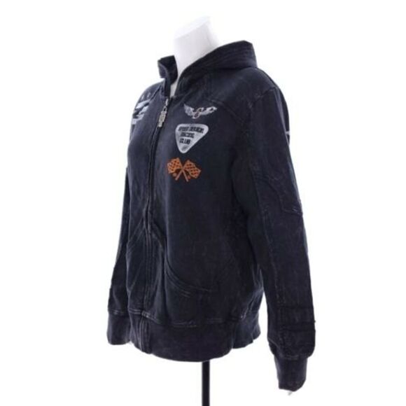 Rebel Spirit Womens Small Distressed Black Gray Full Zip Long Sleeve Jacket - Picture 2 of 11